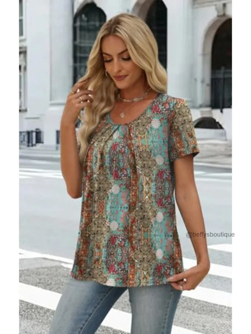 Women's Pleated Short Sleeve T-Shirt Blouse Business Casual Flowy Top